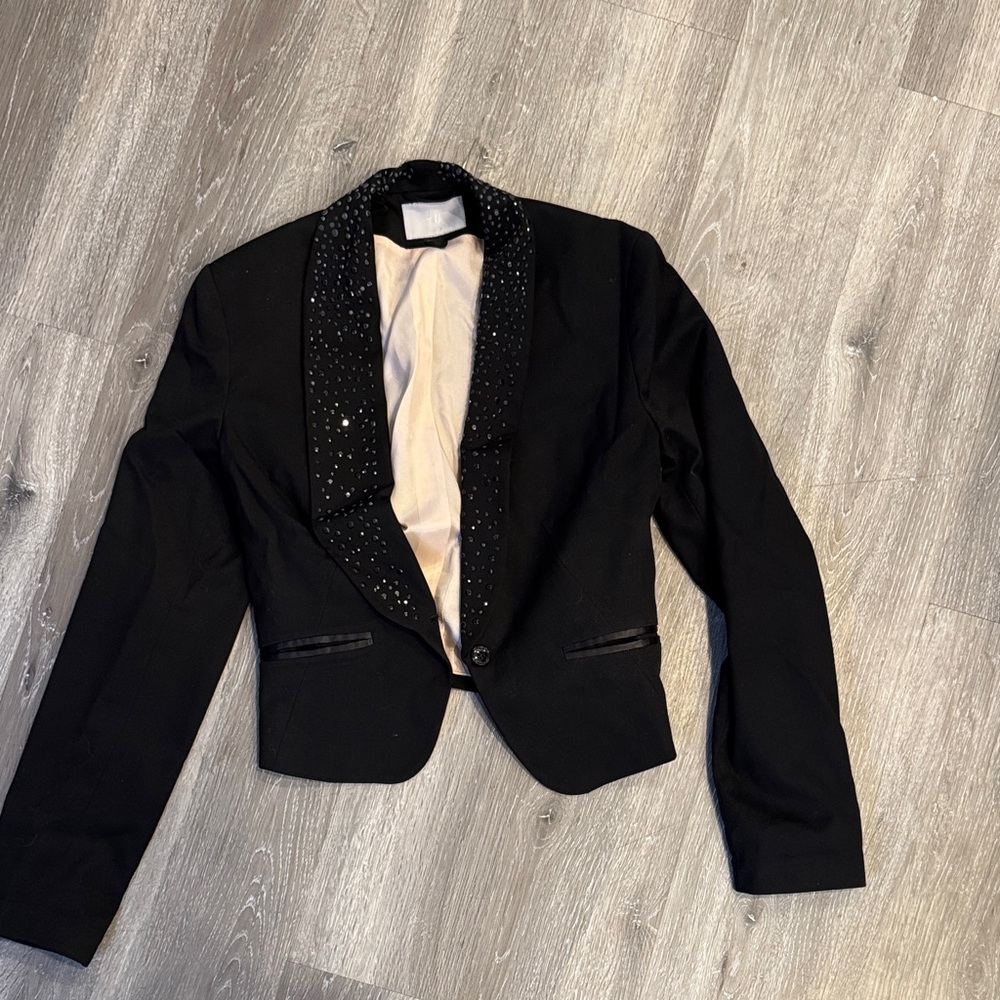 Tux Style Blazer with Embellished Lapel